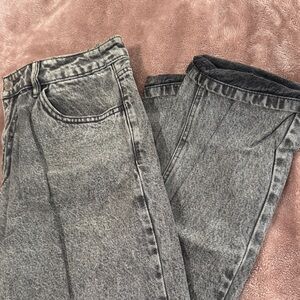 STR high waist distressed straight leg grey jeans